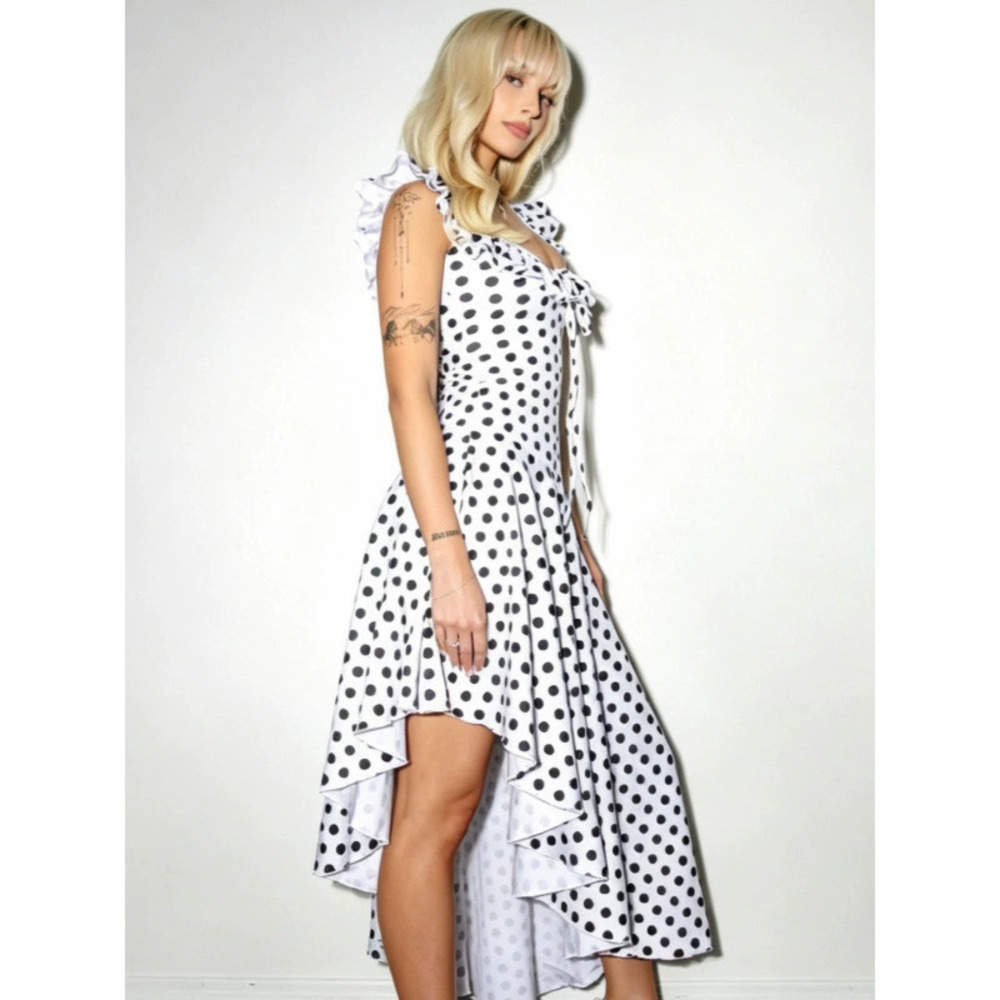 Zara Summer Slim Ruffle Collar Polka Dot Asymmetric Hem Dress